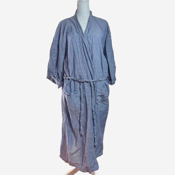 CHAPS Ralph Lauren Men’s Vintage Chambray Blue Robe OS Belted Lounge Sleepwear - Picture 1 of 7
